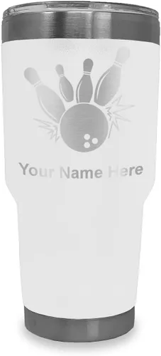 Miniatura 12 de LaserGram Vaso aislado al vacío de 20 onzas, bola de boliche y alfileres, grabado personalizado incluido (negro)