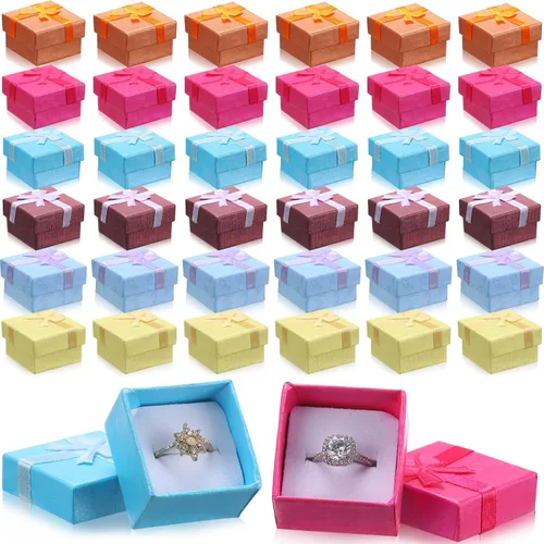 Miniatura 15 de Bucherry 72 cajas de anillos de 1.6 x 1.6 pulgadas, caja de joyería de cartón duro con lazo de cinta, pequeñas cajas de regalo para pequeñas Negro