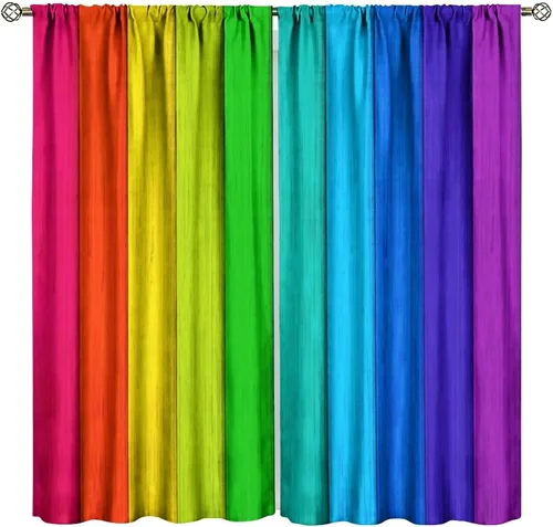 Miniatura 22 de Cortinas opacas abstractas de arco iris, pintura de color arcoíris con gotas, diseño gráfico creativo con bolsillo para barra, para sala de estar