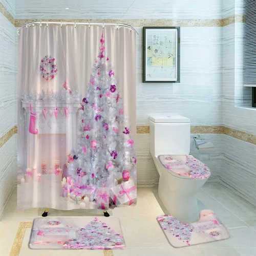 Miniatura 32 de Cortina de ducha de ciervos de Navidad, bosque nevado, ciervos, granja, renos, naturaleza, nevado, paisaje, tela, juego de cortinas de baño