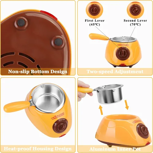Miniatura 6 de Juego de fondue de fusión de 8.45 onzas, mini olla eléctrica de chocolate, fuente de fondue de chocolate, máquina calentadora para chocolate