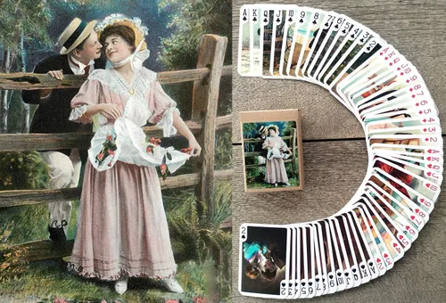 Día de San Valentín Fotos de Amor Jugando a las cartas (Poker Deck 54 Cartas Todas Diferentes) Vintage Retro Amor Pareja Fotos Coloreadas Escenas