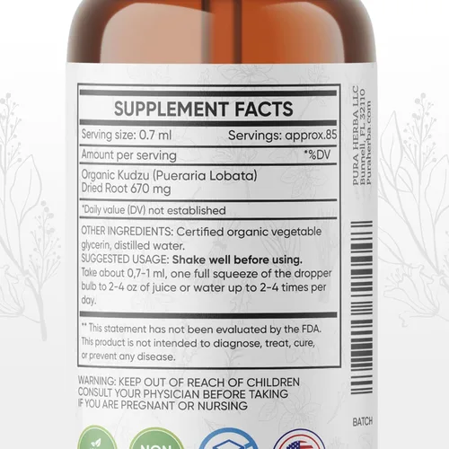 Miniatura 5 de Pura Herba Extracto orgánico de raíz de Kudzu – Sin alcohol, suplemento vegano para apoyo al alcohol – 2 onzas líquidas – Sin OMG, fabricado