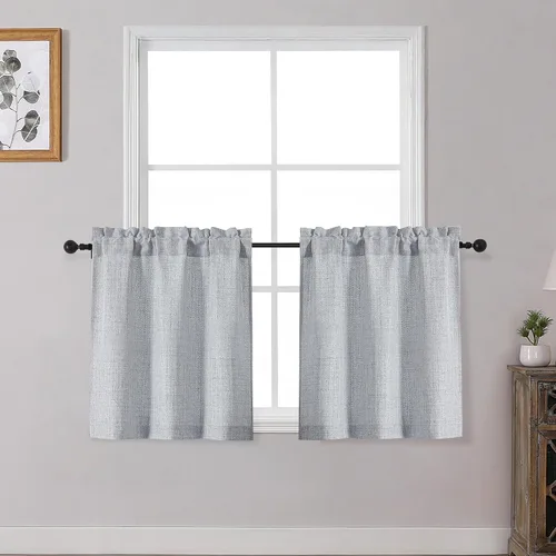 Miniatura 36 de OWENIE Cortinas de Cocina Negras Sobre Fregadero de 24 Pulgadas de Largo, Juego de 2 Paneles, Cortinas Cortas de Café con Textura Filtrante de Luz