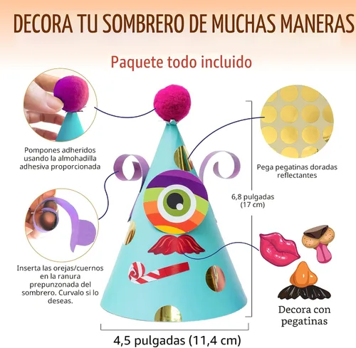 Miniatura 2 de Sombreros de fiesta de Glittery Garden para niños, arte y manualidades. Divertido kit de actividades de cumpleaños con pegatinas. Adorno de fiesta