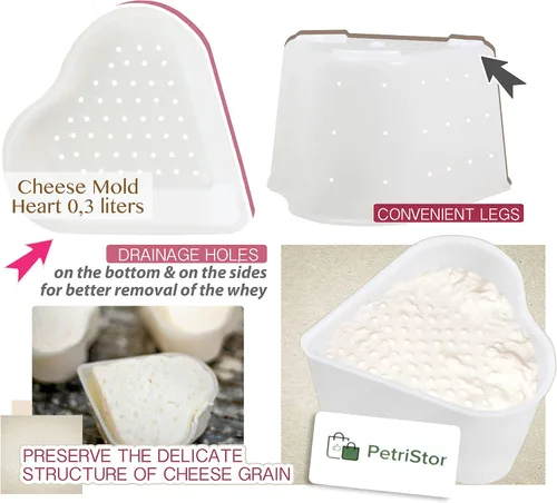 Miniatura 6 de PetriStor Molde de queso suave para queso de 8 piezas, 1/3 cuartos de galón, molde de queso suave para hacer queso, suministros caseros para hacer