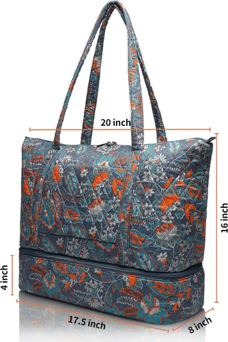 Miniatura 3 de Bolsa de fin de semana para mujer, bolsa de viaje con compartimento para zapatos, Gris Naranja