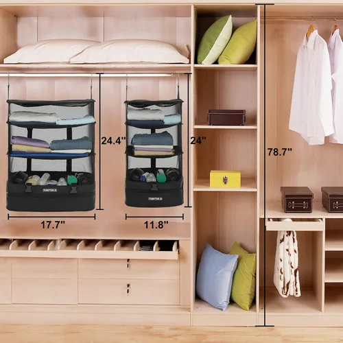 Miniatura 56 de TABITORA - Estantería portátil y plegable de gran capacidad con ganchos para colgar, ideal como almacenamiento para viajes