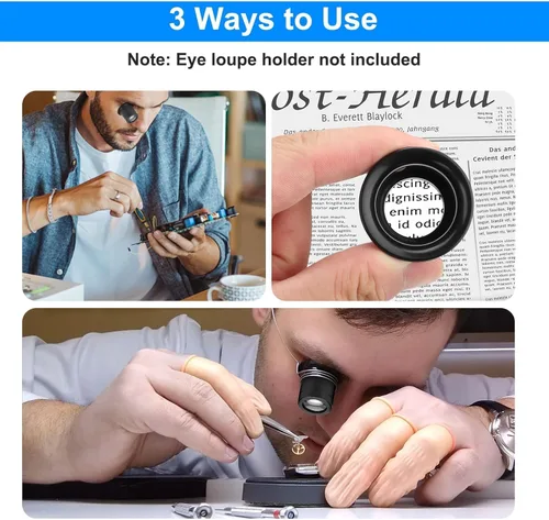 Miniatura 6 de 4 lupas de relojero, 5 x 10 x 15 x 20 X, lupa de monóculo, lupa de bucle para joyeros, lazo de lupa, lupa de joyería monocular para reparación de 4