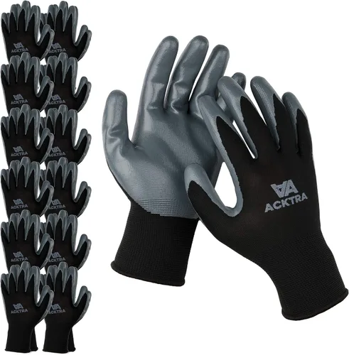 Miniatura 11 de ACKTRA Guantes de trabajo de seguridad con revestimiento de nitrilo, 12 pares, WG003 gris/gris, XS