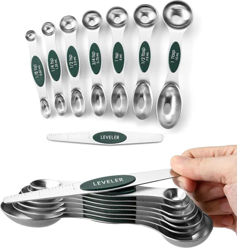 Miniatura 45 de Spring Chef Juego de 8 cucharas magnéticas de medición de acero inoxidable con nivelador, juego de cucharaditas y cucharas de mesa de doble cara