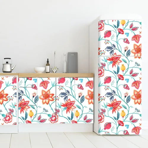 Miniatura 4 de VaryStyle Papel tapiz floral rojo naranja para despegar y pegar, bohemio, 17.7 x 118 pulgadas, papel de contacto con flores de bosque tropical