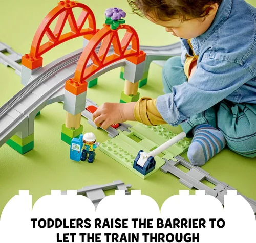 Miniatura 5 de LEGO DUPLO Town - Juego de expansión de puente y pistas de tren, 10 piezas adicionales de vías de tren, juego de tren para preescolar y niños