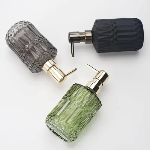 Miniatura 4 de IVAILEX Dispensador de jabón de vidrio de 12 oz/13.2 fl oz para baño y cocina, dispensador de jabón de manos/loción con bomba de plástico ABS, gris