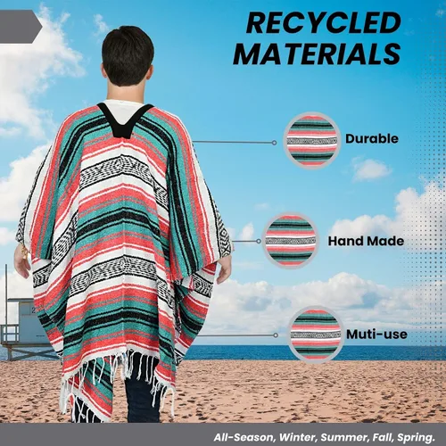 Miniatura 122 de Artisans Bazaar Poncho tradicional mexicano de Baja para hombres y mujeres, auténtico sarape de Gaban, manta de vaquero Pancho Jorongo