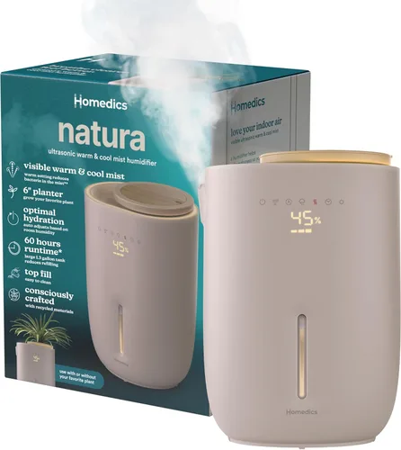 Homedics Natura Humidificador ultrasónico de vapor caliente y frío, 1.3 galones para habitaciones grandes, 60 horas de funcionamiento, soporte para