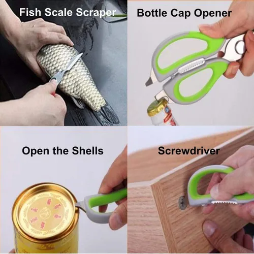 Miniatura 6 de Tijeras de cocina, tijeras profesionales resistentes de acero inoxidable multiusos con tapa, tijeras de cocina afiladas resistentes para verduras