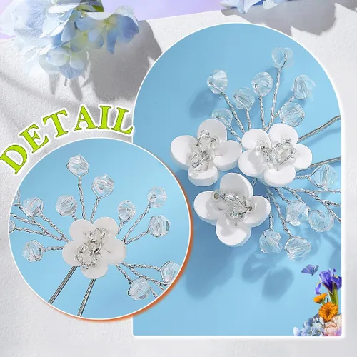 Miniatura 4 de JEWEKY Horquillas para el pelo de novia para bebé, accesorios para el cabello de niña de flores blancas, pinzas para el cabello de boda para mujeres