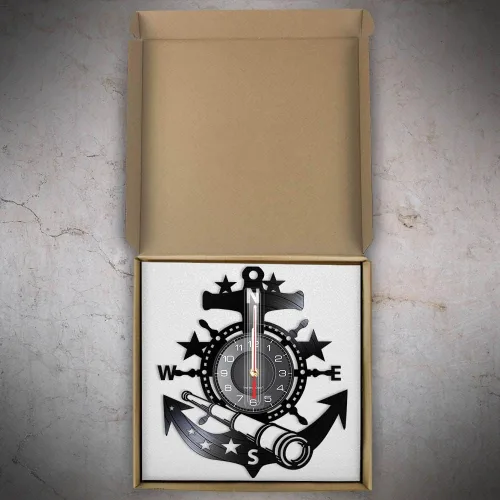 Miniatura 8 de Reloj de pared de disco de vinilo de 12 pulgadas, funciona con pilas, cuarzo silencioso, sin tictac, telescopio de anclaje de barco náutico, Sin luz