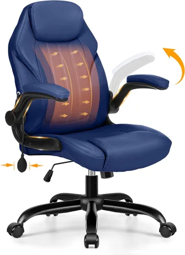 Miniatura 16 de Silla de escritorio de oficina, silla ergonómica para computadora con brazos abatibles acolchados y soporte lumbar ajustable, silla ejecutiva