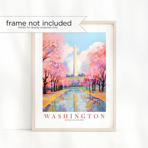 ColorAndFlair Washington DC Travel Print Souvenir - Póster retro de DC para pared, diseño de monumento a Washington, pintura de paisaje (8 x 10