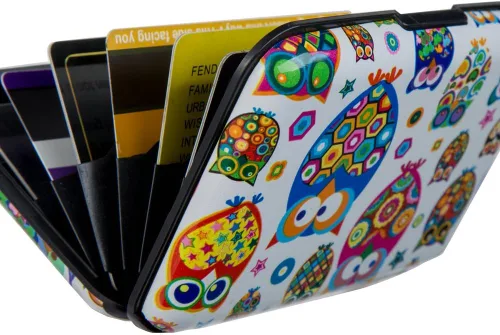 Miniatura 173 de ELFISH Mini cartera de aluminio RFID para tarjetas de crédito, funda de identificación de metal para hombres y mujeres, Happy Flower, Cartera Rfid