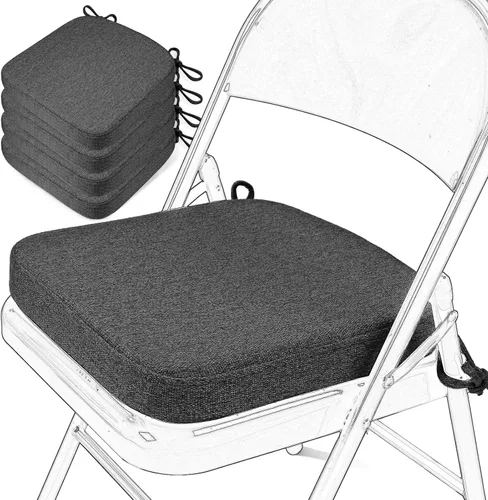 Miniatura 18 de SINOSSO Cojín de espuma viscoelástica para silla plegable, 1 unidad, almohadilla cuadrada gruesa de 2 pulgadas para silla de cocina con lazos, cojín