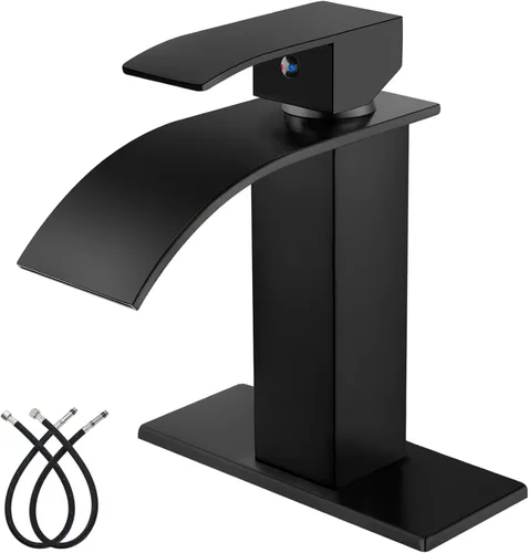 Midanya Grifo de baño con boquilla de cascada de una sola manija, grifo de lavabo de baño de 1 agujero, moderno grifo de lavabo de lavabo de RV con