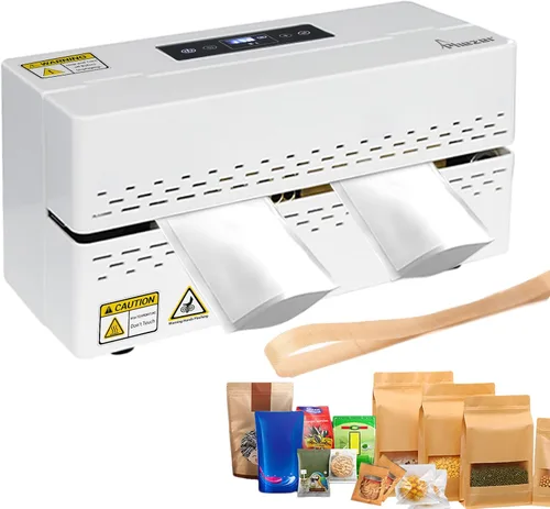 Phezer Máquina de sellado térmico continuo, sellador automático de bolsas de plástico con control digital de temperatura, sellador térmico de banda