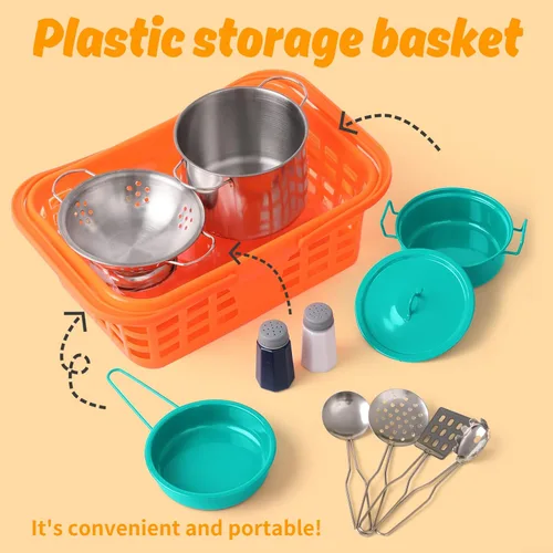 Miniatura 4 de Juego de accesorios de juguete de cocina para niños pequeños, juego de cocina para niñas y niños, incluye ollas y sartenes coloridas (verde)
