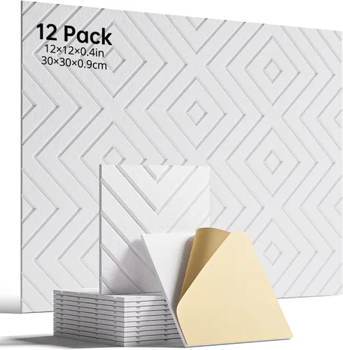 Paneles de espuma con aislamiento de sonido para paredes, paquete de 12 paneles autoadhesivos acústicos, paneles de pared insonorizados de 12 x 12 x