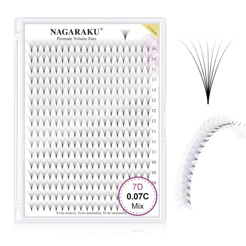 Miniatura 56 de NAGARAKU Wet Camellia - Extensión de pestañas, pestañas individuales, 3 abanicos de longitud múltiple, color negro mate natural, prepegadas