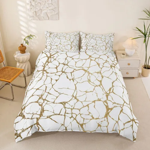 Miniatura 12 de Erosebridal Juego de funda de edredón de mármol metálico plateado, tamaño individual, juego de ropa de cama con purpurina gris plateado, diseño