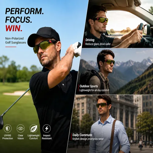 Miniatura 2 de Gafas de sol de golf para hombres y mujeres, gafas de sol deportivas sin montura con protección UV400 Bj01/Marco Negro Lente Verde