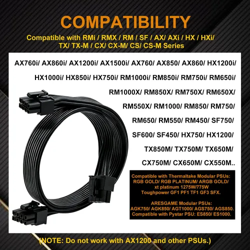 Miniatura 7 de COMeap Cable PCIe para Corsair, ATX CPU 8 pines macho a doble PCIe 8 pines (6+2) macho cable de alimentación para Corsair Thermaltake ARESGAME 1