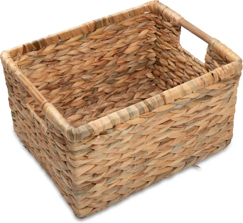 Miniatura 16 de Cesta de hierba marina natural con mango de madera, cesta de mimbre rectangular mediana para sala de estar, 12.2 x 8.9 x 6.7 pulgadas, paquete de 3