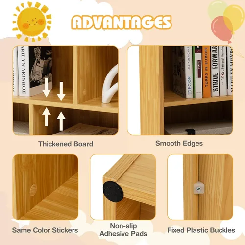 Miniatura 6 de KOTEK Organizador de almacenamiento de juguetes, estantería infantil de 5 cubos, estantería de madera de 3 niveles, estante abierto para guardería