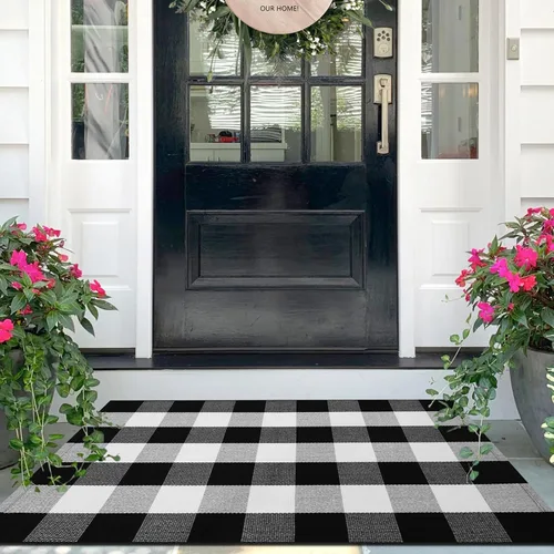 Miniatura 58 de IOHOUZE Alfombra Rayada Gris y Blanca - 27.5" X 43" Tapetes para Puerta Delantera al Aire Libre, Alfombra Lavable para Decoración de Porche