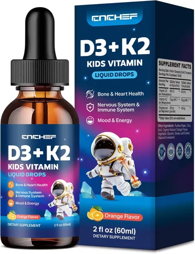 Gotas de vitamina D3 K2 para niños, suplemento líquido con magnesio para absorción de calcio, salud de las articulaciones, dientes y corazón, sin