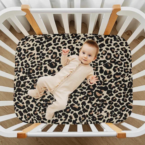 Miniatura 3 de CaTaKu Sábanas para cuna de bebé, con estampado de leopardo marrón, para cuna, para niñas y niños, sábanas suaves neutrales para cuna, 27 x 39