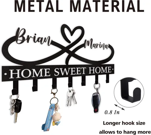 Miniatura 7 de Dyoart Soporte Personalizado para Llaves con Nombres de Pareja, Soporte de Llaves de Metal Montado en la Pared para Regalos de Inauguración de Casa