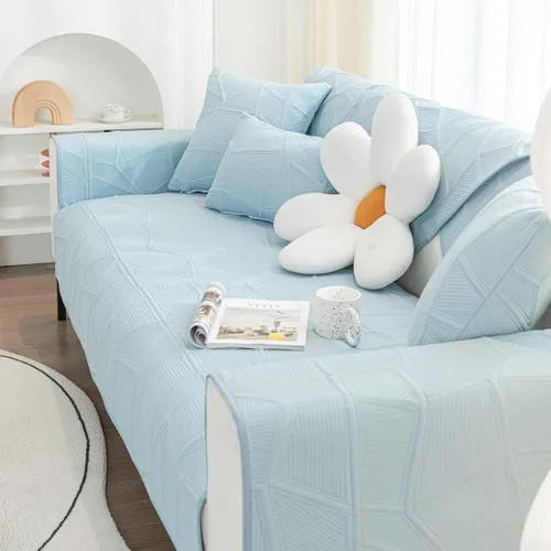 Miniatura 5 de vctops Funda de sofá bordada de color sólido para sofá, funda acolchada de algodón para sofá modular, suave y antideslizante para perros, niños
