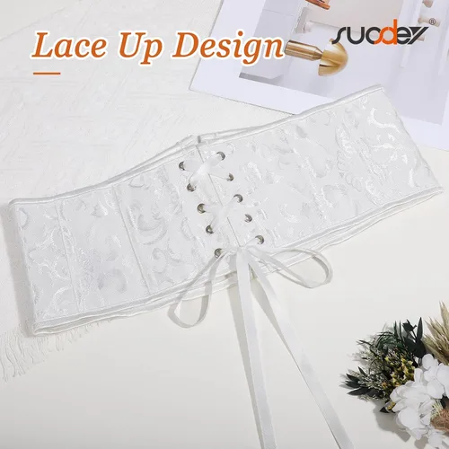 Miniatura 4 de SUOSDEY Cinturón de corsé de jacquard para mujer, corsé pirata steampunk renacentista con cordones y cordones