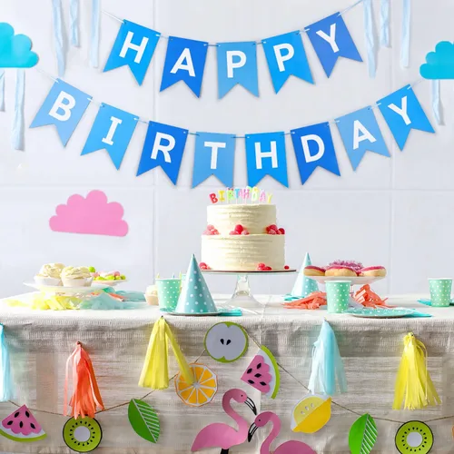 Miniatura 2 de Cartel azul de feliz cumpleaños, pancarta de feliz cumpleaños, guirnalda para baby shower, revelación de género, suministros de fiesta para niños