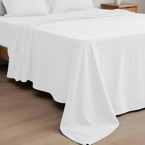 Miniatura 4 de Linenwalas Juego de sábanas de 3 piezas de 100 % algodón orgánico blanco de percal suave, se adapta a colchones de hasta 16 pulgadas de profundidad