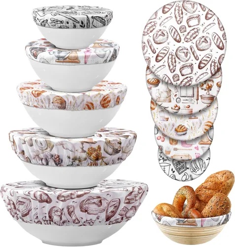 Miniatura 32 de Patelai 10 Pzs Cubiertas para Tazones Reutilizables en 5 Tamaños Tela Elástica de Tela Cubiertas Elásticas para Tazones de Almacenamiento de Varios