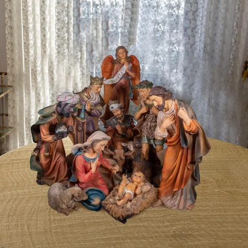 Miniatura 5 de Patelai 4 Piezas Camino de Mesa de Natividad de Navidad 47 x 70 Pulgadas Camino de Mesa Rústico de Arpillera Accesorios de Escena de Natividad