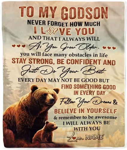 Miniatura 34 de Manta personalizada con texto en inglés «To My Godson», de Godmother Godmother Wolf Moon, My Love for You is Forever Godson Birthday Christmas