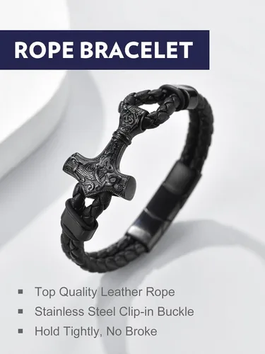 Miniatura 9 de Bandmax Pulsera trenzada de cuero negro para hombre con colgante gótico punk, pulsera de cuero con hebilla de acero inoxidable, paquete de regalo
