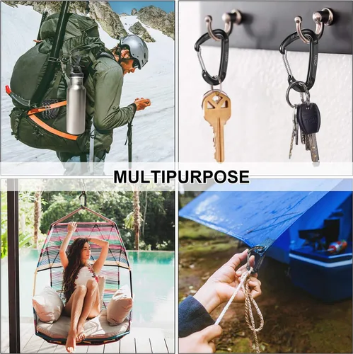 Miniatura 7 de Unijoy Clips de mosquetón resistentes: 12KN 18KN Caribiniers ligeros Wiregate - Anillo en D Caribeaner para acampar Senderismo